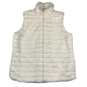 Katydid Winter White Faux Fur Luxe Tiered Zip Up Lagenlook Vest Size XL